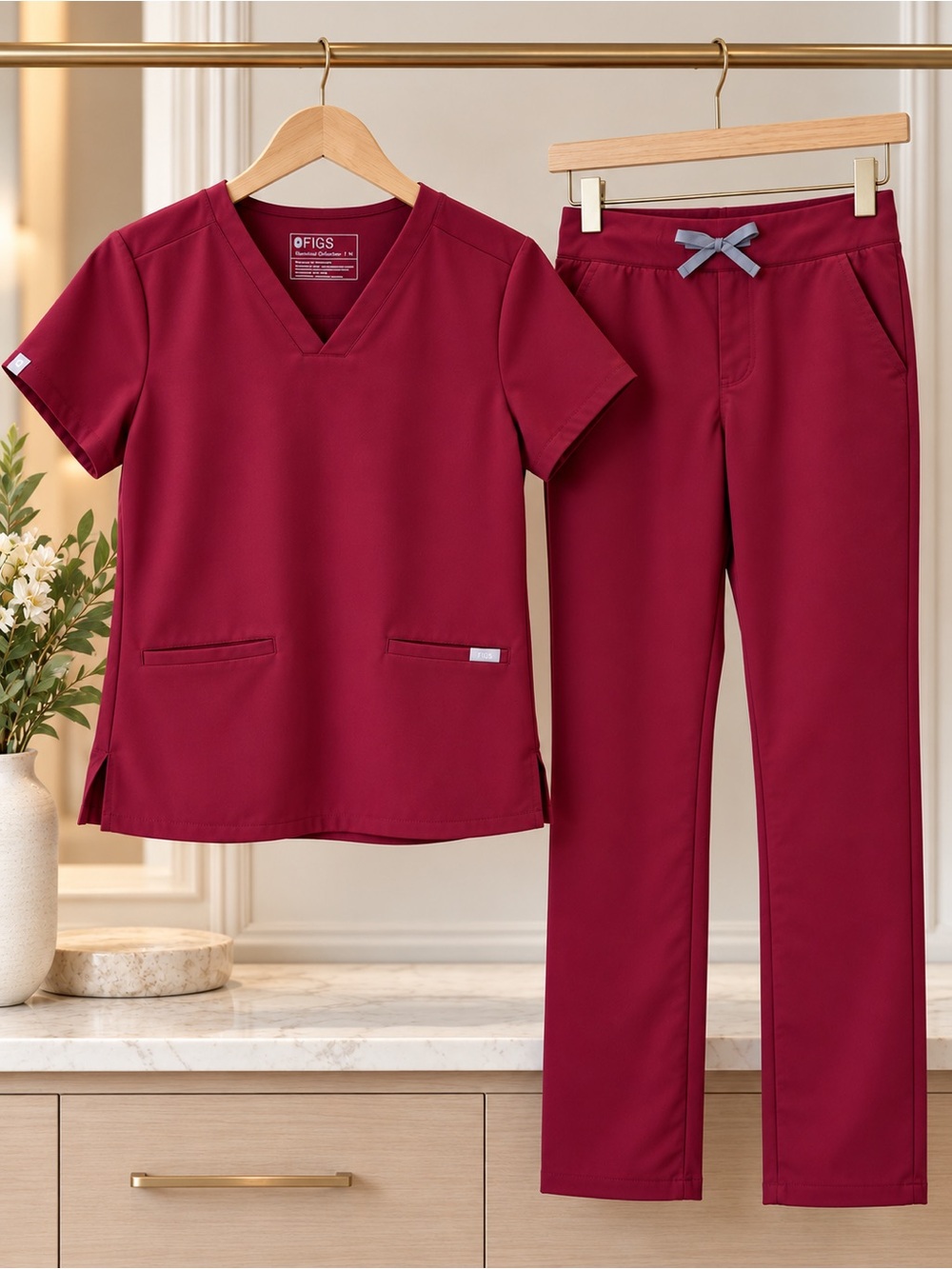 FIGS Burgundy Scrub Set Size X-Large Casma Top and Livingston Straight Pants ♥️